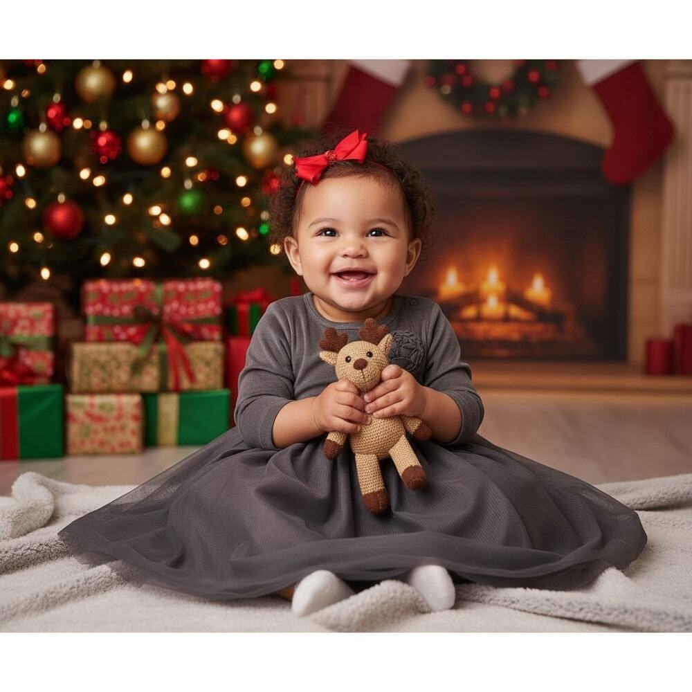 Joe Fresh Baby Tutu Dress 12M Gray 3/4 Sleeve Party Tulle Skirt Cute Outfit